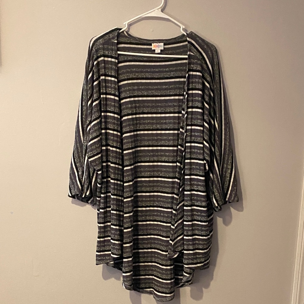 LuLaRoe Charcoal and White Striped Cardigan